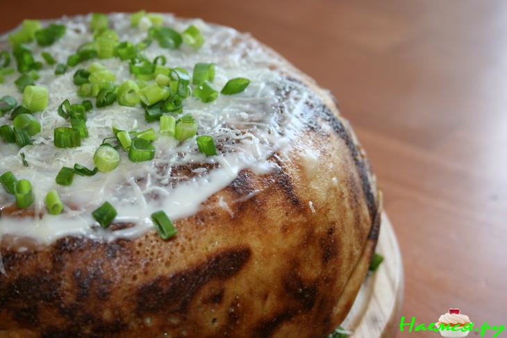 Блинчатый пирог с цуккини, баклажанами и грибами