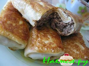 Блинчики с куриными сердечками и желудочками